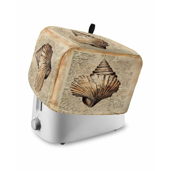 Fsddascl Retro Shell Coastal Toaster Cover 4 Slice, Large Kitchen Appliance Covers, Summer Beach Ocean Nautical Vintage Toaster Oven Cover with Loop, Bread Machine Cover Polyester Dust Cover