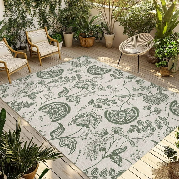 Fsddascl Retro Spring Floral Outdoor Rug for Patio/Deck/Porch, Non-Slip Large Area Rug 4 x 6 Ft, Summer Botanical Vintage Farmhouse Indoor Outdoor Rugs Washable Area Rugs, Camping Rug Carpet