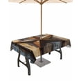 thumbnail image 1 of Fsddascl Retro Vintage Outdoor Tablecloth - 60x102 Inch Rectangle Dining Table Cover, Chic Western Texas Star Pattern Wooden Waterproof Outdoor Table Cloth with Umbrella Hole & Zipper for Patio, 1 of 7