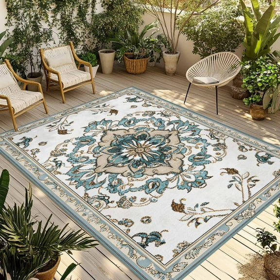 Fsddascl Rustic Boho Outdoor Rug for Patio/Deck/Porch, Non-Slip Large Area Rug 4 x 6 Ft, Southwest Aztec Abstract Pattern Aesthetic Indoor Outdoor Rugs Washable Area Rugs, Camping Rug Carpet