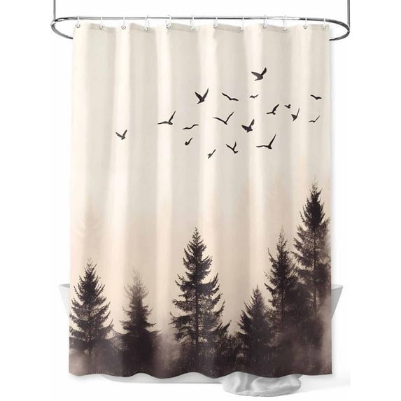 Fsddascl Rustic Mist Forest Shower Curtain Set - 72" x 78" Washable Bathtub Curtain with 12 Hooks, Vintage Watercolor Natural Landscape Waterproof Fabric Stall Shower Curtains for Bathroom/Bathtub