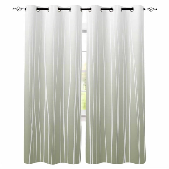 Fsddascl Sage Green Blackout Curtains for Bedroom/Living Room, Thermal Insulated Kitchen Curtains, Ombre Gradient Striped Minimalist Texture Grommet Darkening Window Treatment Drapes 52"x72"x2