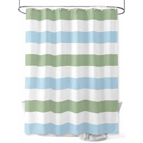 Fsddascl Sage Green Blue Striped Shower Curtain Set - Small 36" x 72" Bathtub Curtain with 12 Hooks, Farmhouse Sage Green Stripes Waterproof Fabric Stall Shower Curtains for Bathroom/Bathtub