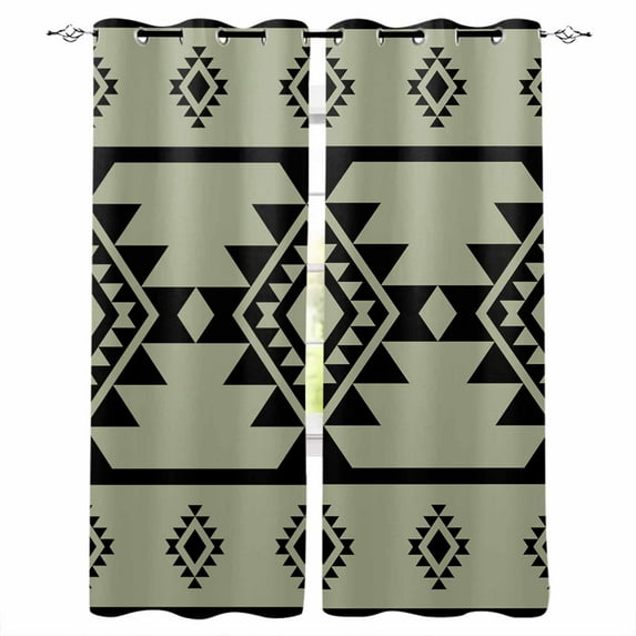 Fsddascl Sage Green Boho Blackout Curtains for Bedroom/Living Room, Thermal Insulated Kitchen Curtains, Southwest Aztec Abstract Geometric Grommet Darkening Window Treatment Drapes 52"x54"x2