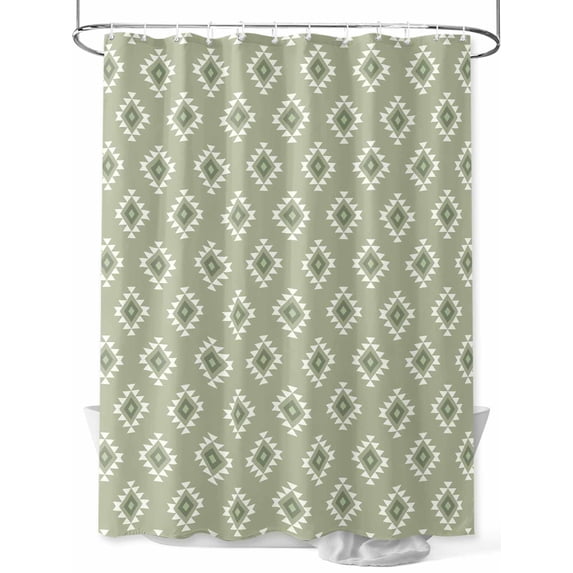 Fsddascl Sage Green Boho Geometric Shower Curtain Set - 54" x 78" Washable Bathtub Curtain with 12 Hooks, Country Abstract Pattern Waterproof Fabric Stall Shower Curtains for Bathroom/Bathtub Décor