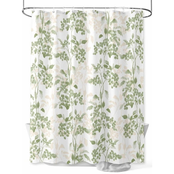 Fsddascl Sage Green Botanical Shower Curtain Set - 36" x 78" Washable Bathtub Curtain with 12 Hooks, Vintage Nature Flower Waterproof Fabric Stall Shower Curtains for Bathroom/Bathtub Décor