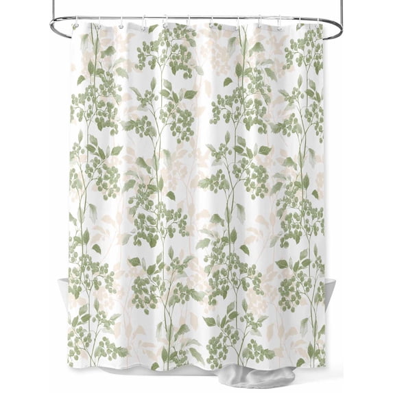 Fsddascl Sage Green Botanical Shower Curtain Set - 66" x 72" Washable Bathtub Curtain with 12 Hooks, Vintage Nature Flower Waterproof Fabric Stall Shower Curtains for Bathroom/Bathtub Décor