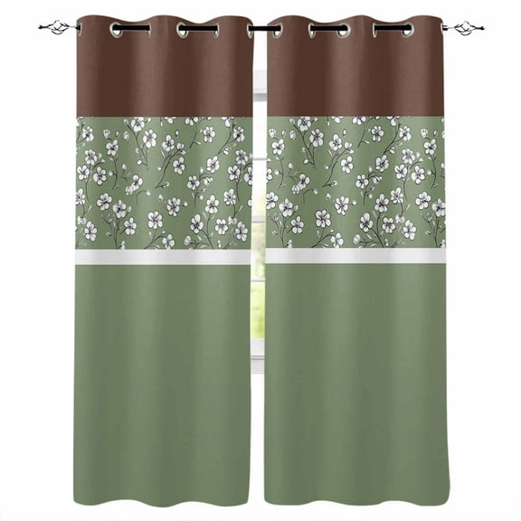 Fsddascl Sage Green Brown Flowers Blackout Curtains for Bedroom/Living Room, Thermal Insulated Kitchen Curtains, Classic Botanical Art Elegant Grommet Darkening Window Treatment Drapes 52"x96"x2