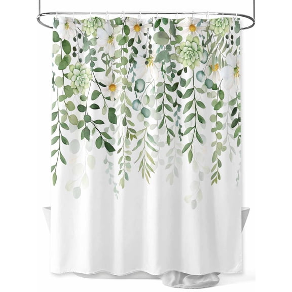 Fsddascl Sage Green Eucalyptus Leaves Shower Curtain Set - Small 36" x 72" Washable Bathtub Curtain with 12 Hooks, Summer Weeping Floral Botanical Waterproof Fabric Stall Shower Curtains for Bathroom