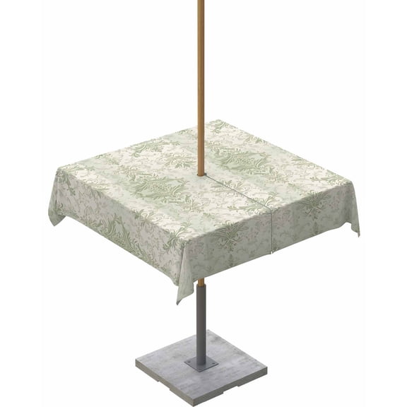 Fsddascl Sage Green Floral Boho Outdoor Tablecloth - 54x54 Inch Square Dining Table Cover, Vintage Ethnic Tribe Abstract Art Waterproof Outdoor Table Cloth with Umbrella Hole & Zipper for Patio