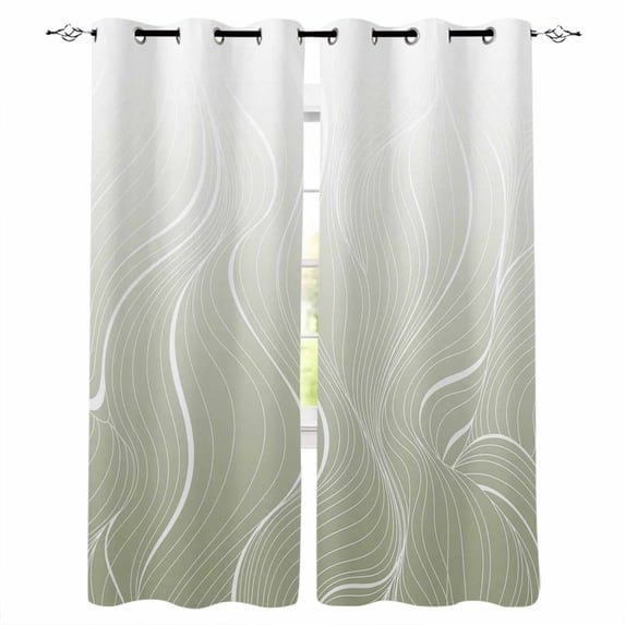 Fsddascl Sage Green Geometric Blackout Curtains for Bedroom/Living Room, Thermal Insulated Kitchen Curtains, Modern White Stripe Distortion Art Grommet Darkening Window Treatment Drapes 42"x63"x2