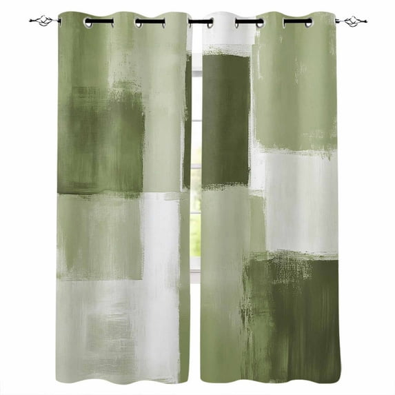 Fsddascl Sage Green Geometric Blackout Curtains for Bedroom/Living Room, Thermal Insulated Kitchen Curtains, Watercolor Ombre Modern Abstract Art Grommet Darkening Window Treatment Drapes 42"x84"x2