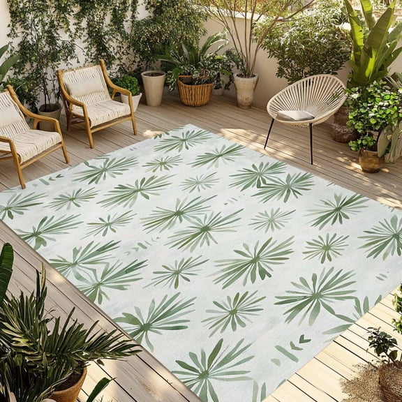 Fsddascl Sage Green Geometric Outdoor Rug for Patio/Deck/Porch, Non-Slip Large Area Rug 5 x 8 Ft, Watercolor Abstract Art Indoor Outdoor Rugs Washable Area Rugs, Reversible Camping Rug Carpet Runner