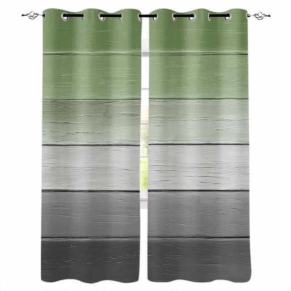 Fsddascl Sage Green Gray Blackout Curtains for Bedroom/Living Room, Thermal Insulated Kitchen Curtains, Vintage Country Ombre Chic Wooden Grain Grommet Darkening Window Treatment Drapes 42"x63"x2