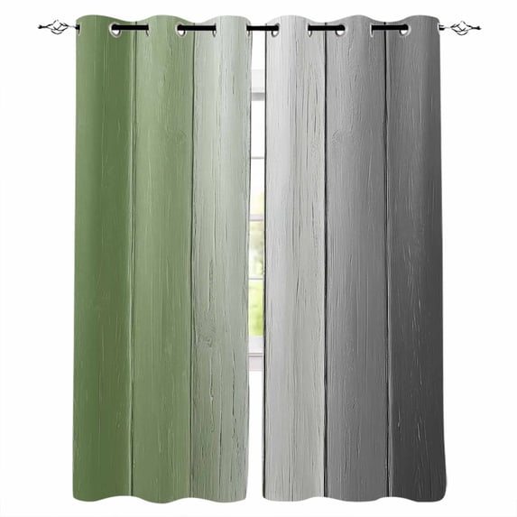 Fsddascl Sage Green Gray Ombre Blackout Curtains for Bedroom/Living Room, Thermal Insulated Kitchen Curtains, Vintage Country Wooden Grommet Darkening Window Treatment Drapes 52"x84"x2