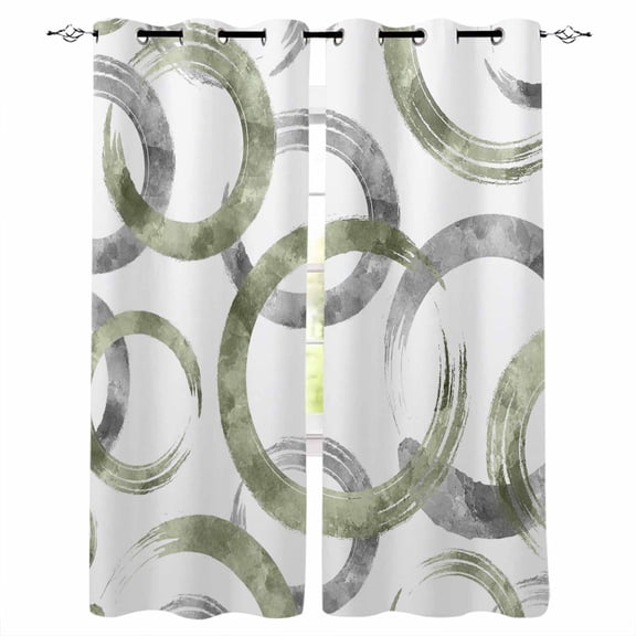 Fsddascl Sage Green Grey Blackout Curtains for Bedroom/Living Room, Thermal Insulated Kitchen Curtains, Geometric Circle Modern Abstract Simple Art Grommet Darkening Window Treatment Drapes 42"x84"x2