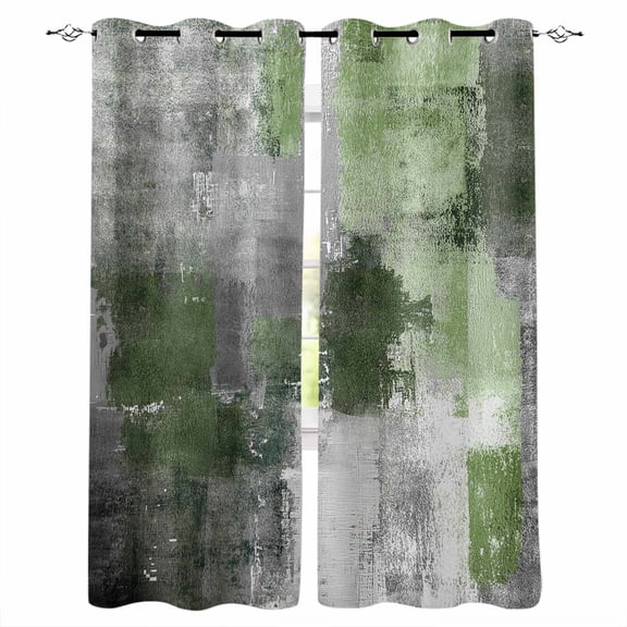 Fsddascl Sage Green Grey Blackout Curtains for Bedroom/Living Room, Thermal Insulated Kitchen Curtains, Modern Oil Painted Abstract Art Aesthetics Grommet Darkening Window Treatment 27.5"x39"x2