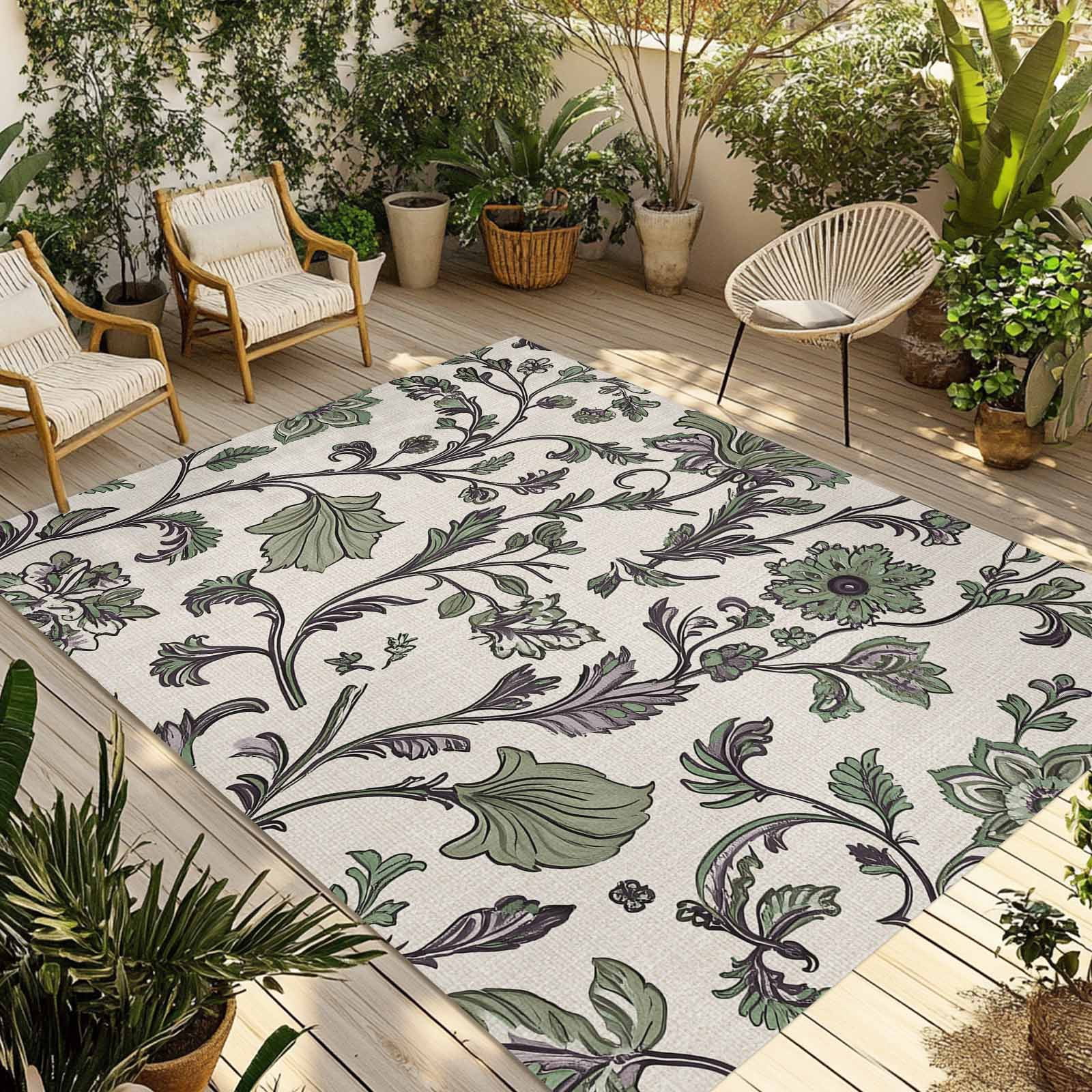 Fsddascl Sage Green Leaf Outdoor Rug for Patio/Deck/Porch, Non-Slip ...