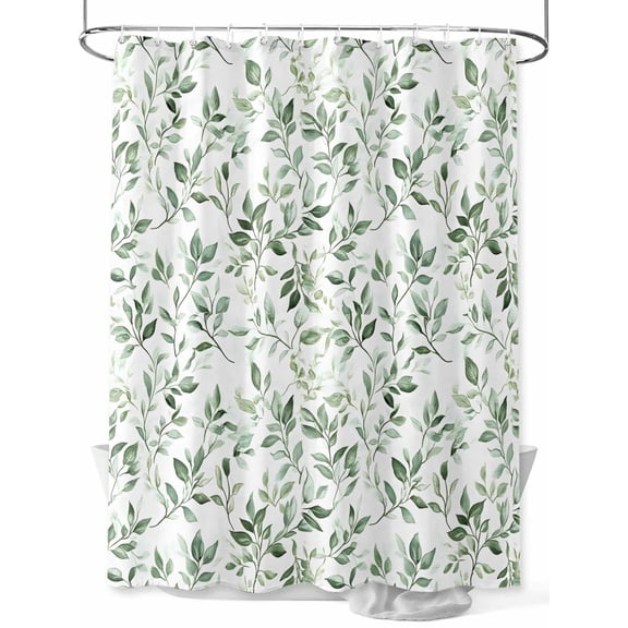Fsddascl Sage Green Leaf Shower Curtain Set - Small 36" x 72" Washable Bathtub Curtain with 12 Hooks, Country Eucalyptus Nature Plant Branch Waterproof Fabric Stall Shower Curtains for Bathroom