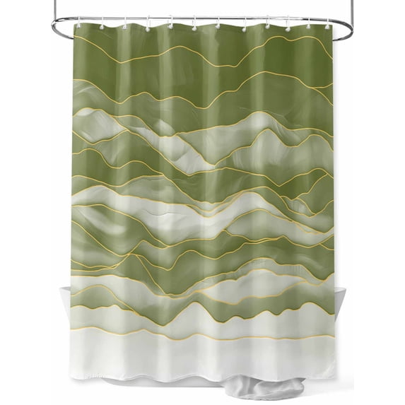 Fsddascl Sage Green Marble Shower Curtain Set - 36" x 78" Washable Bathtub Curtain with 12 Hooks, Abstract Wave Lines Gradient Waterproof Fabric Stall Shower Curtains for Bathroom/Bathtub Décor