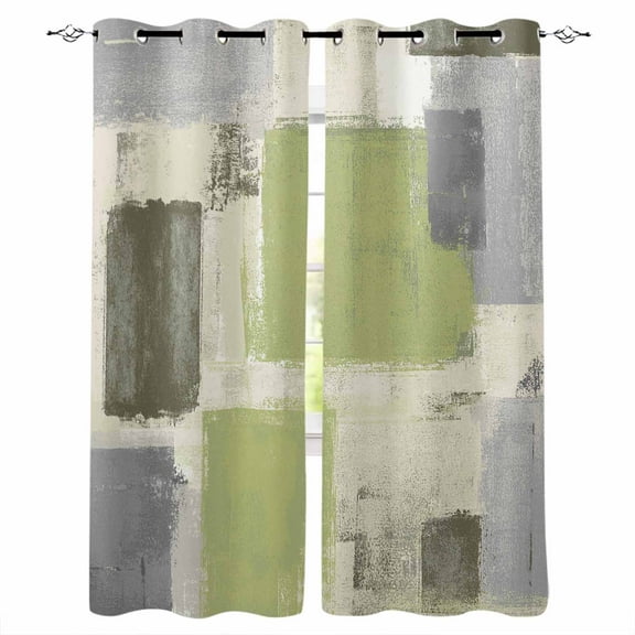 Fsddascl Sage Green Ombre Blackout Curtains for Bedroom/Living Room, Thermal Insulated Kitchen Curtains, Retro Abstract Mottled Geometric Grommet Darkening Window Treatment Drapes 42"x54"x2