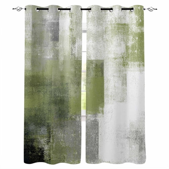 Fsddascl Sage Green Ombre Blackout Curtains for Bedroom/Living Room, Thermal Insulated Kitchen Curtains, Vintage Shabby Abstract Plaid Art Grommet Darkening Window Treatment Drapes 27.5"x39"x2