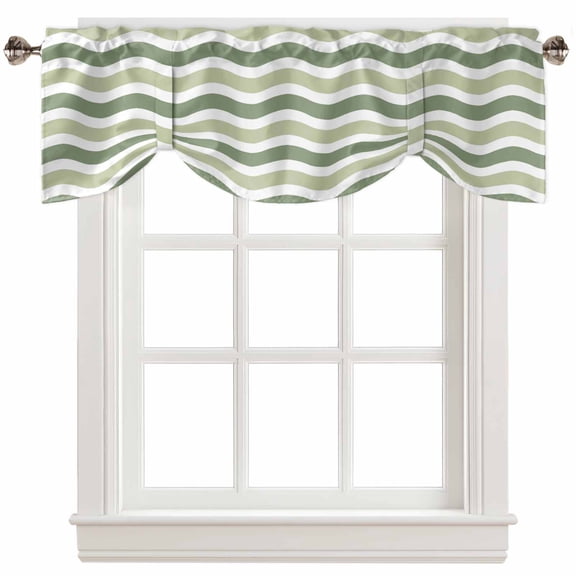 Fsddascl Sage Green Ombre Tie Up Valance Curtains for Windows, Kitchen Curtains Window Treatments, Modern Moire Water Ripple Stripe Short Window Shades Valances for Bedroom Bathroom Cafe 42"x12"