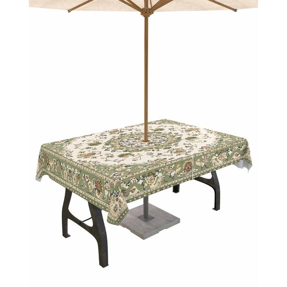 Fsddascl Sage Green Outdoor Tablecloth - 52x70 Inch Rectangle Dining Table Cover, Southwest Tribal Antique Boho-Chic Country Waterproof Outdoor Table Cloth with Umbrella Hole & Zipper for Patio