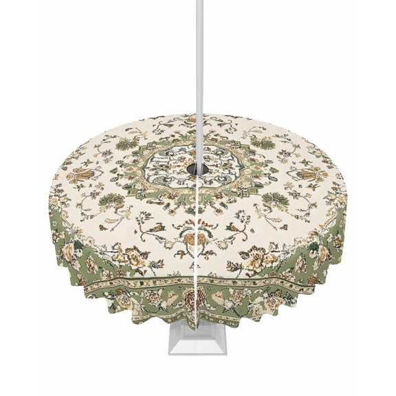 Fsddascl Sage Green Outdoor Tablecloth - 60 Inch Round Dining Table Cover, Southwest Tribal Antique Boho-Chic Country Waterproof Outdoor Table Cloth with Umbrella Hole & Zipper for Picnic/Patio