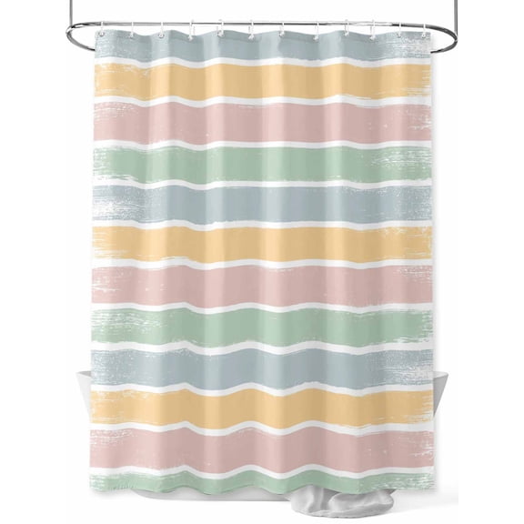 Fsddascl Sage Green Pink Blue Shower Curtain Set - Standard 72" x 72" Washable Bathtub Curtain with 12 Hooks, Shabby Colorful Abstract Striped Waterproof Fabric Stall Shower Curtains for Bathroom