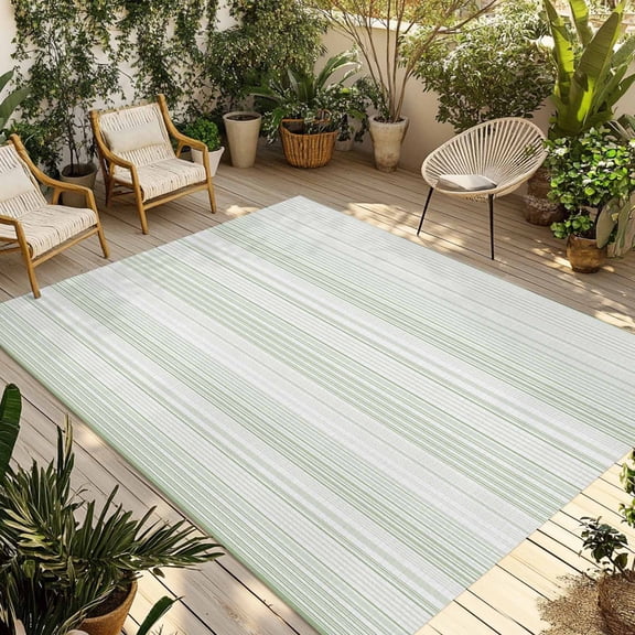 Fsddascl Sage Green Stripe Outdoor Rug for Patio/Deck/Porch, Non-Slip Large Area Rug 5 x 8 Ft, Abstract Art Modern Vertical Striped Indoor Outdoor Rugs Washable Area Rugs, Camping Rug Carpet