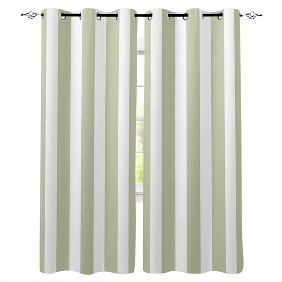 Fsddascl Sage Green Striped Blackout Curtains for Bedroom/Living Room, Thermal Insulated Kitchen Curtains, Modern Farmhouse Sage Green White Stripes Grommet Darkening Window Treatment 42"x54"x2