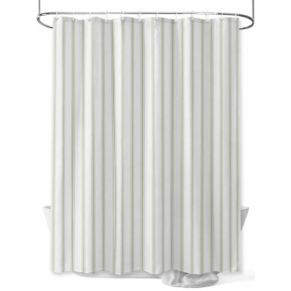 Fsddascl Sage Green Striped Shower Curtain Set - Small 36" x 72" Bathtub Curtain with 12 Hooks, Sage Green White Stripes Farmhouse Waterproof Fabric Stall Shower Curtains for Bathroom/Bathtub