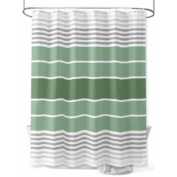 Fsddascl Sage Green Stripes Shower Curtain Set - Extra Long 72" x 96" Bathtub Curtain with 12 Hooks, Modern Spring Abstract Striped Waterproof Fabric Stall Shower Curtains for Bathroom/Bathtub