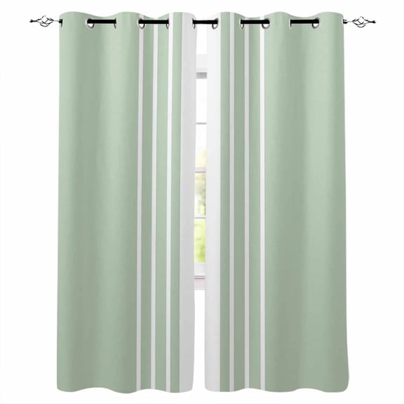 Fsddascl Sage Green White Stripe Blackout Curtains for Bedroom/Living Room, Thermal Insulated Kitchen Curtains, Modern Rustic Vertical Striped Grommet Darkening Window Treatment Drapes 42"x84"x2