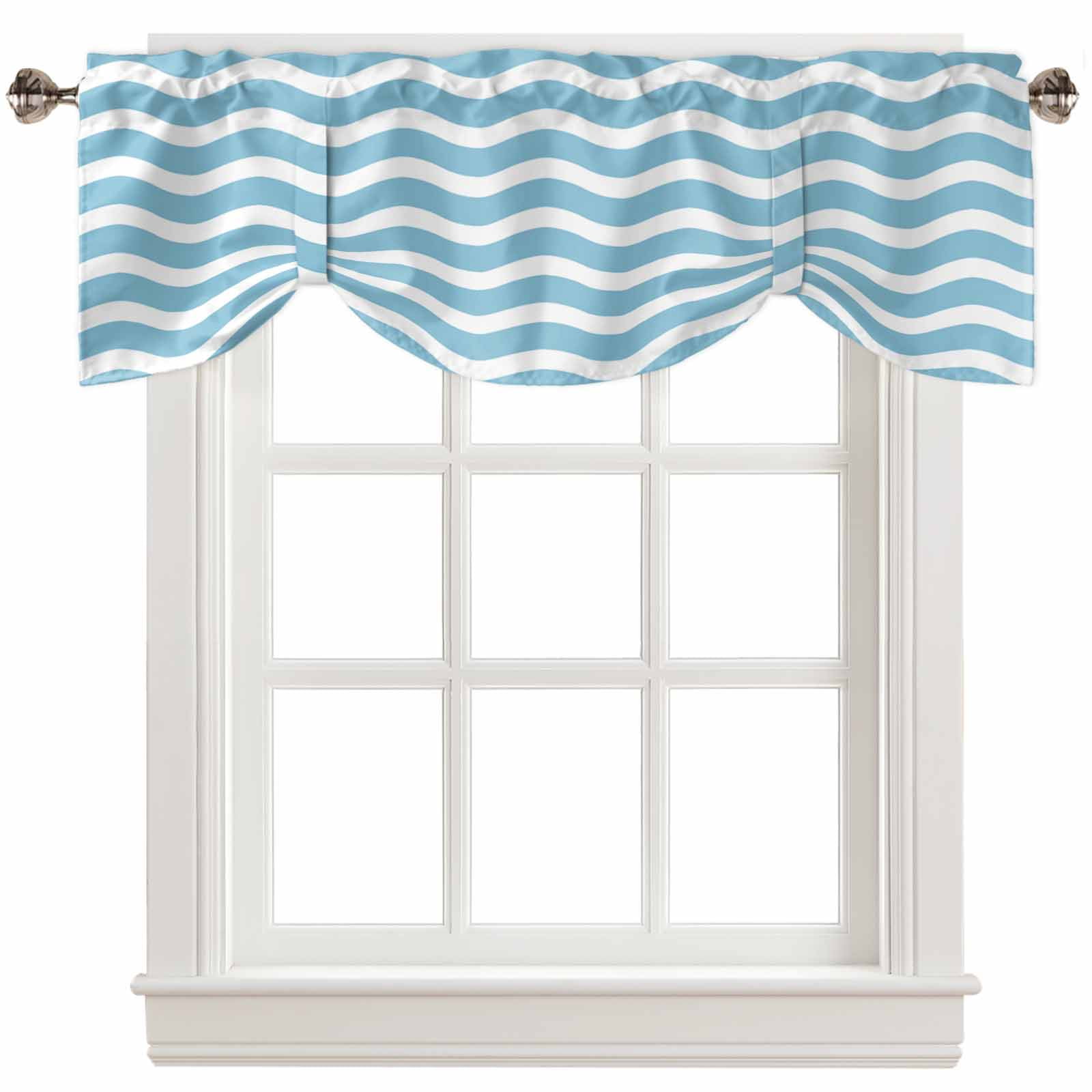 Fsddascl Sky Blue Moire Tie Up Valance Curtains for Windows, Kitchen ...