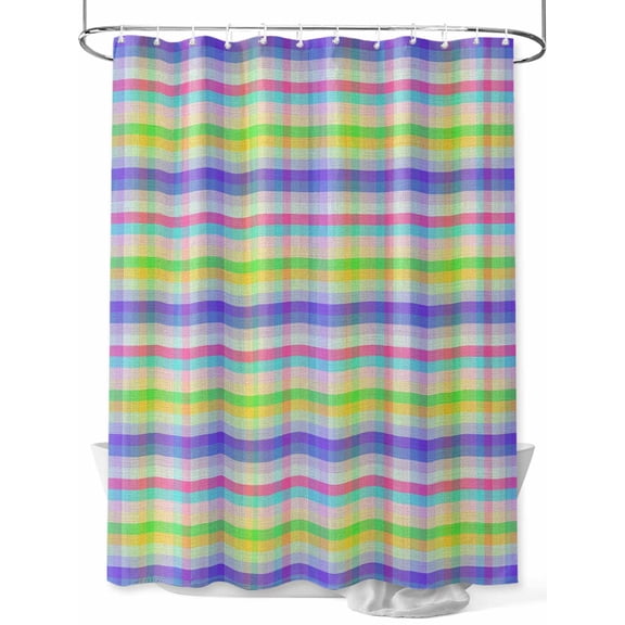 Fsddascl Slate Blue Plaid Shower Curtain Set - Standard 72" x 72" Washable Bathtub Curtain with 12 Hooks, Colorful Vintage Check Farmhouse Waterproof Fabric Stall Shower Curtains for Bathroom/Bathtub