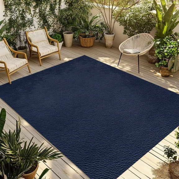 Fsddascl Solid Dark Blue Outdoor Rug for Patio/Deck/Porch, Non-Slip Large Area Rug 4 x 6 Ft, Minimalism Abstract Denim Texture Indoor Outdoor Rugs Washable Area Rugs, Reversible Camping Rug Carpet