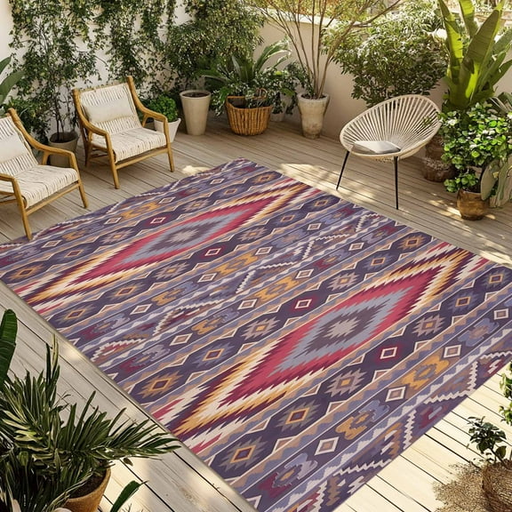 Fsddascl Southwest Aztec Outdoor Rug for Patio/Deck/Porch, Non-Slip Large Area Rug 6 x 9 Ft, Country Retro Ethnic Geometric Motifs Indoor Outdoor Rugs Washable Area Rugs, Camping Rug Carpet