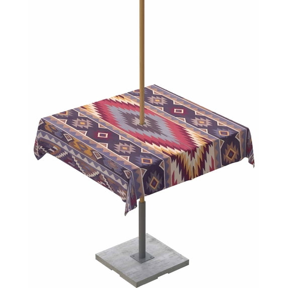 Fsddascl Southwest Aztec Outdoor Tablecloth - 54x54 Inch Square Dining Table Cover, Country Retro Ethnic Geometric Motifs Waterproof Outdoor Table Cloth with Umbrella Hole & Zipper for Picnic/Patio