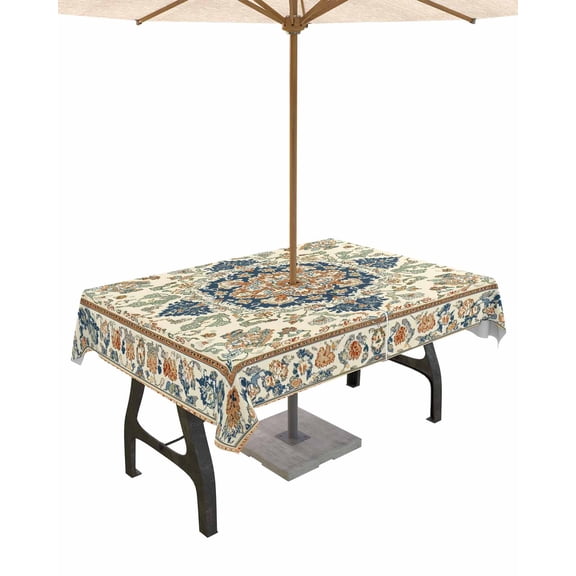 Fsddascl Southwestern Outdoor Tablecloth - 60x120 Inch Rectangle Dining Table Cover, Heritage Antique Boho-Chic Country Waterproof Outdoor Table Cloth with Umbrella Hole & Zipper for Picnic/Patio