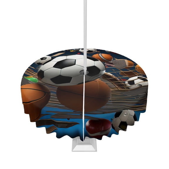 Fsddascl Sports Outdoor Tablecloth - 54 Inch Round Dining Table Cover, Football Basketball Baseball Ball Games Waterproof Outdoor Table Cloth with Umbrella Hole & Zipper for Picnic/Patio/Party
