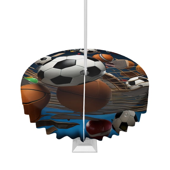 Fsddascl Sports Outdoor Tablecloth - 60 Inch Round Dining Table Cover, Football Basketball Baseball Ball Games Waterproof Outdoor Table Cloth with Umbrella Hole & Zipper for Picnic/Patio/Party