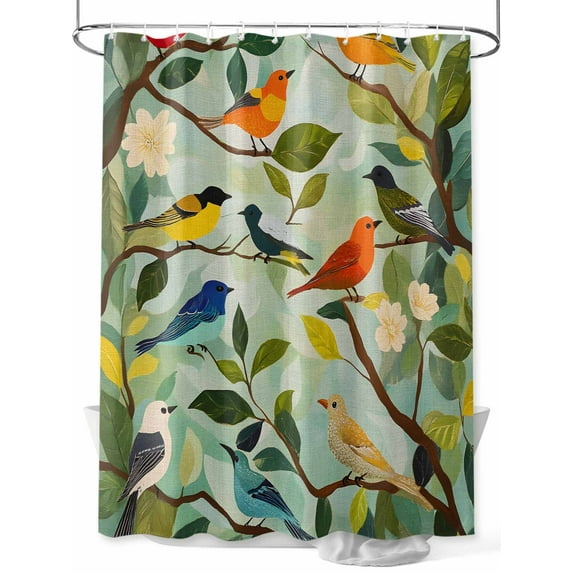 Fsddascl Spring Birds Leaves Shower Curtain Set - Standard 72" x 72" Washable Bathtub Curtain with 12 Hooks, Summer Pastoral Botanical Waterproof Fabric Stall Shower Curtains for Bathroom/Bathtub