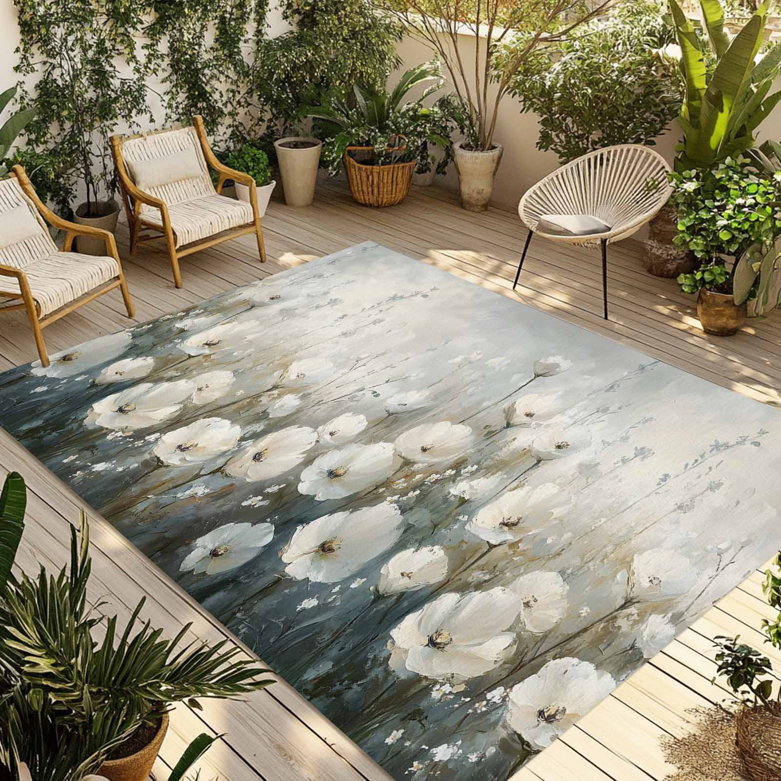 Fsddascl Spring Botanical Outdoor Rug for Patio/Deck/Porch, Non-Slip ...