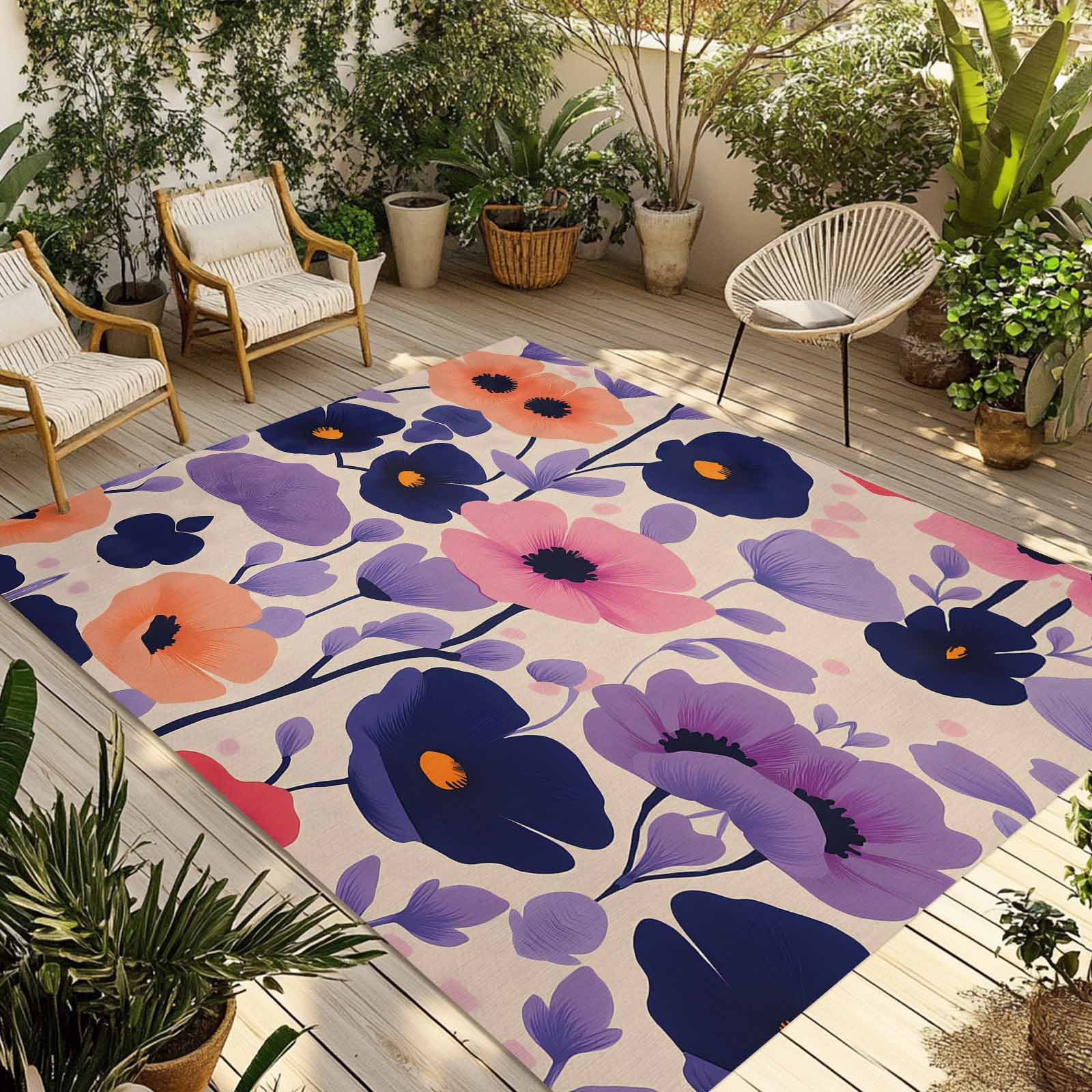 Fsddascl Spring Floral Outdoor Rug for Patio/Deck/Porch, Non-Slip Large ...
