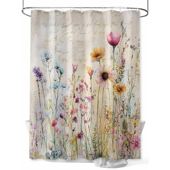 Fsddascl Spring Floral Shower Curtain Set - 48" x 72" Washable Bathtub Curtain with 12 Hooks, Vintage Flowers Summer Botanical Waterproof Fabric Stall Shower Curtains for Bathroom/Bathtub Décor