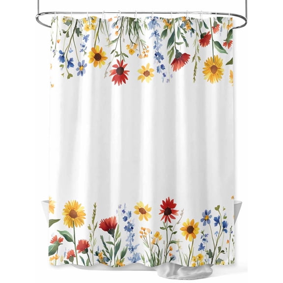 Fsddascl Spring Floral Shower Curtain Set - Small 36" x 72" Washable Bathtub Curtain with 12 Hooks, Pastoral Summer Botanical Waterproof Fabric Stall Shower Curtains for Bathroom/Bathtub Décor