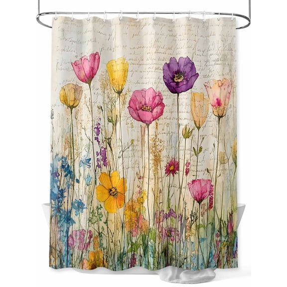 Fsddascl Spring Floral Shower Curtain Set - Small 36" x 72" Washable Bathtub Curtain with 12 Hooks, Summer Botanical Watercolor Flowers Pastoral Waterproof Fabric Stall Shower Curtains for Bathroom
