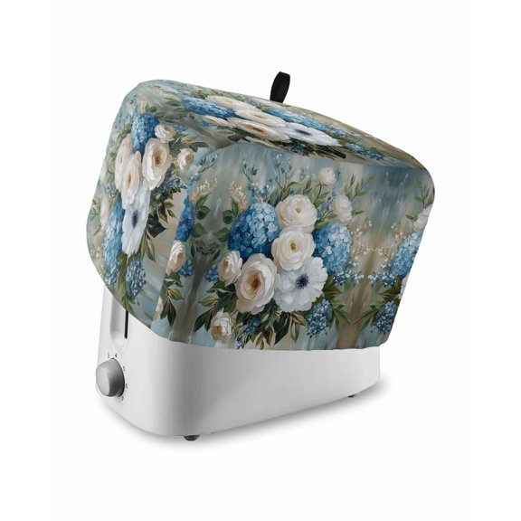 Fsddascl Spring Floral Small Toaster Cover 2 Slice, Kitchen Appliance Covers, White Blue Summer Botanical Watercolor Toaster Oven Cover with Loop, Bread Machine Cover Polyester Dust Cover Protection
